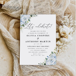 Convite de Casamento Floral Azul Romântico