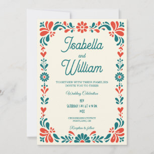 Convite de Casamento Floral Azul Talavera Mexicano