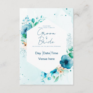 Convite de Casamento Floral Azul Turquesa & Azul E