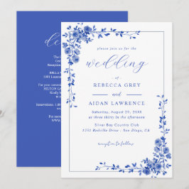 Convite de Casamento Floral Azul Vitoriano Tudo em
