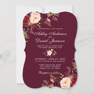 Convite de casamento Floral B da Borgonha de Aquar