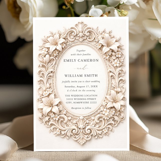 Convite de Casamento Floral Barroco Elegante e Sof (Criador carregado)