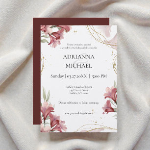 Convite de Casamento Floral Bege Água Marrom