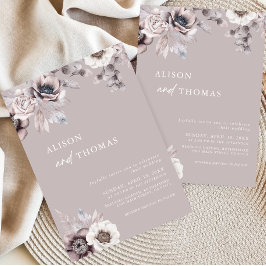 Convite de Casamento Floral Bege Boho e Mauve Empo