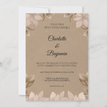 Convite de Casamento Floral Bege Boho Real Elegant