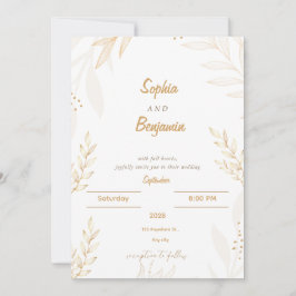 Convite de Casamento Floral Bege Branco Elegante
