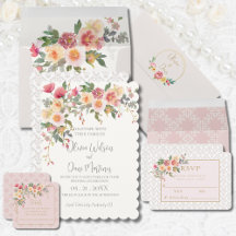 Convite de Casamento Floral Bege de Champanhe de P