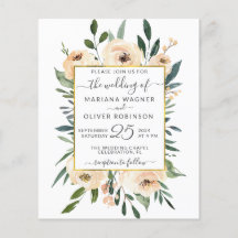 Convite de casamento floral bege dourado preto orç