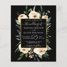 Convite de Casamento Floral Bege Dourado Preto Orç
