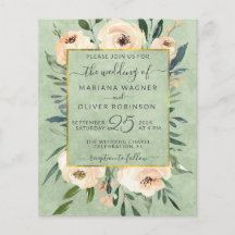 Convite de Casamento Floral Bege Dourado Verde Eco