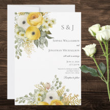 Convite de Casamento Floral Bege e Dourado Elegant