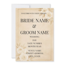 Convite de Casamento Floral Bege e Dourado Minimal