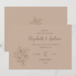 Convite de Casamento Floral Bege Elegante