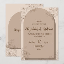 Convite de Casamento Floral Bege Elegante