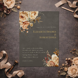 Convite de Casamento Floral Bege Elegante