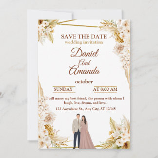 Convite de Casamento Floral Bege Elegante