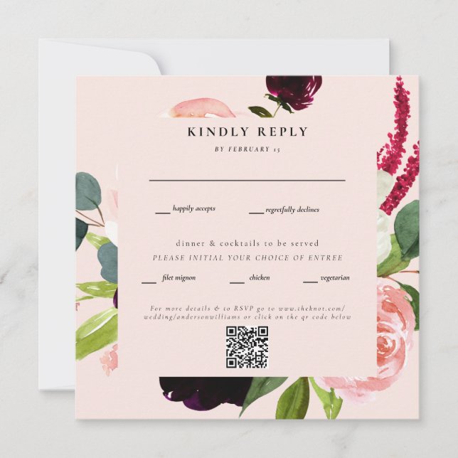 Convite de Casamento Floral Bege Elegante com Códi (Frente)