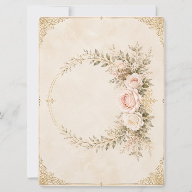 Convite de Casamento Floral Bege Elegante em Doura (Verso)