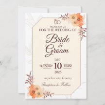 Convite de Casamento Floral Bege Elegante | Neutro