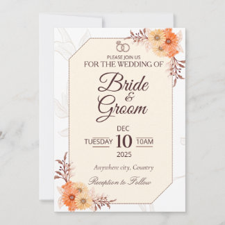 Convite de Casamento Floral Bege Elegante | Neutro