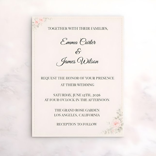 Convite de Casamento Floral Bege Luxo (Luxury blush wedding themed invitation)