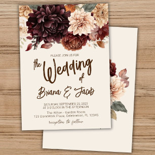 Convite de Casamento Floral Bege Marrom Marfim