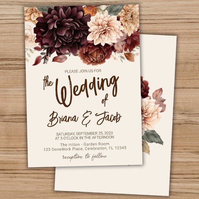 Convite de Casamento Floral Bege Marrom Marfim (Criador carregado)
