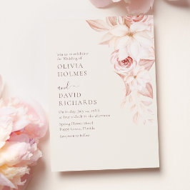 Convite de Casamento Floral Bege Rosa Elegante