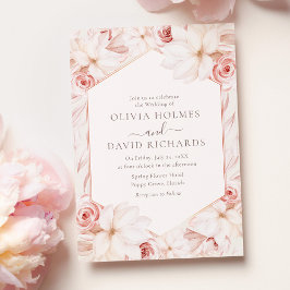 Convite de Casamento Floral Bege Rosado