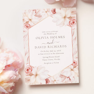 Convite de Casamento Floral Bege Rosado