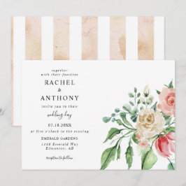 Convite de Casamento Floral Beige Aquarela Jardim