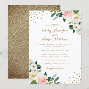 Convite de Casamento Floral Beijo de Confete Doura