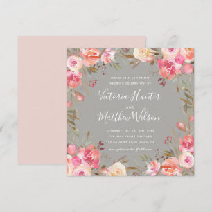 Convite De Casamento Floral Blush Bloom Cinza