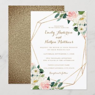 Convite de Casamento Floral Blush Geométrico Doura