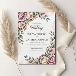 Convite de Casamento Floral Blush & Rose Garden