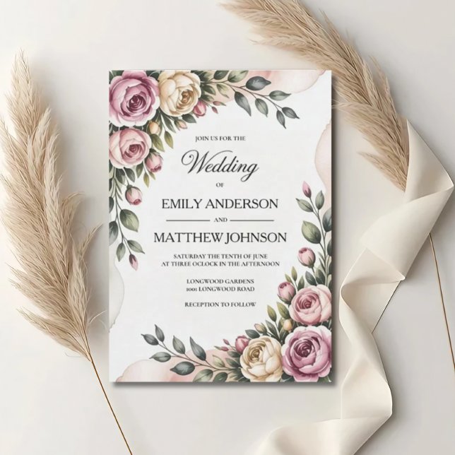 Convite de Casamento Floral Blush & Rose Garden (Criador carregado)