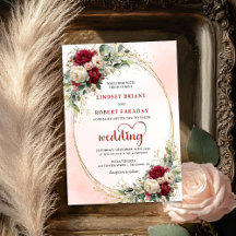 Convite de Casamento Floral Boêmio Borgonha Vintag