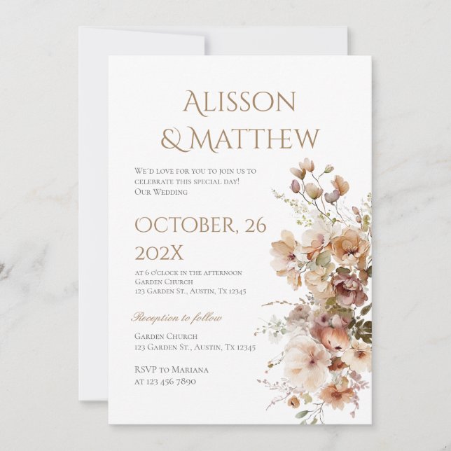 Convite de Casamento Floral Boho (Frente)