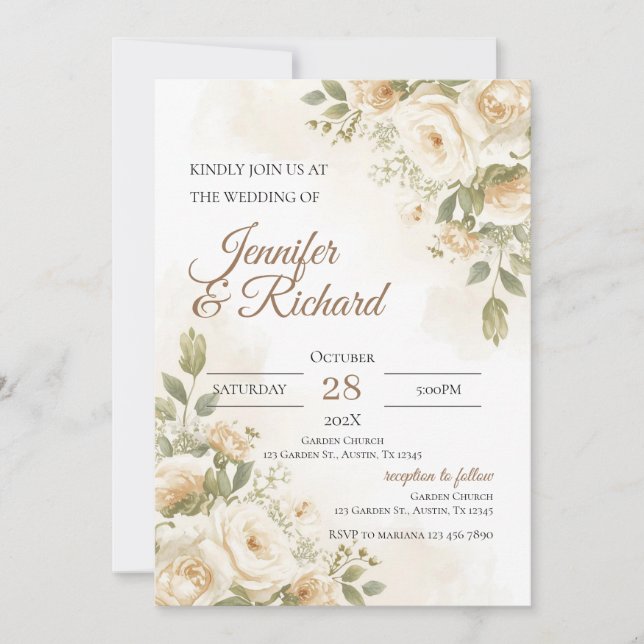 Convite de Casamento Floral Boho (Frente)