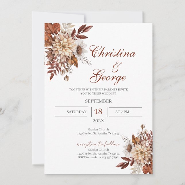 Convite de Casamento Floral Boho (Frente)