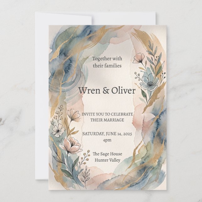 Convite de Casamento Floral Boho Aquarela (Frente)