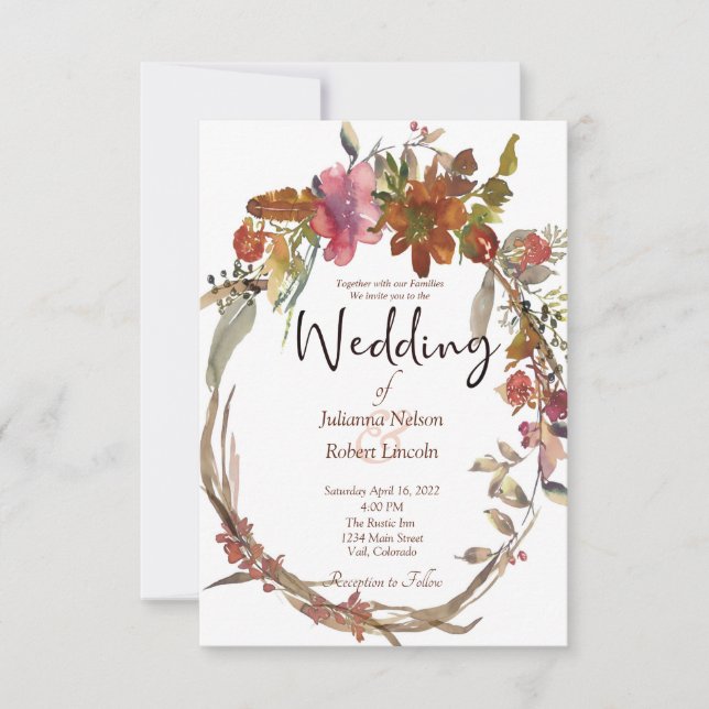 Convite de casamento floral Boho aquarela (Frente)