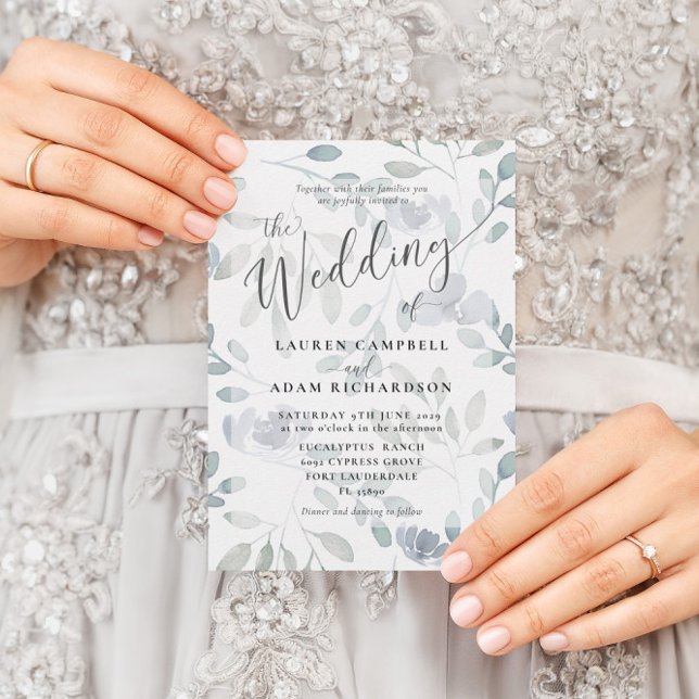 Convite de Casamento Floral Boho Azul Eucalipto (Criador carregado)