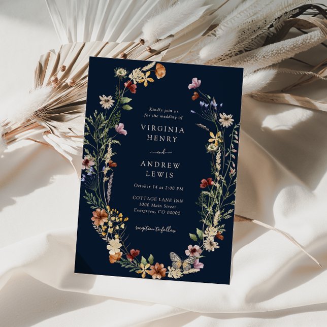 Convite de Casamento Floral Boho Azul Marinho (Navy Blue Boho Floral Wedding Invitation by Painted Paperie
)