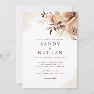 Convite de Casamento Floral Boho Bege