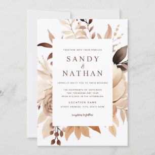 Convite de Casamento Floral Boho Bege Moderno