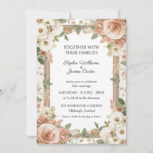 Convite de Casamento Floral Boho Bege Rosa