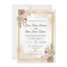 Convite de Casamento Floral Boho Blush
