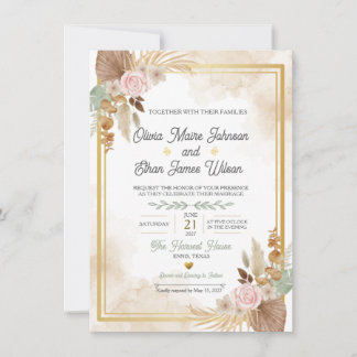 Convite de Casamento Floral Boho Blush