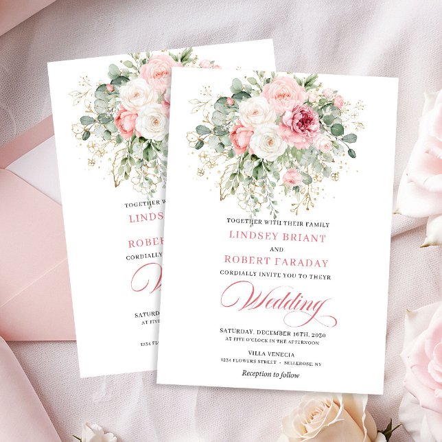 Convite de Casamento Floral Boho Blush Elegante (Elegant Boho Blush Floral Wedding Invite)